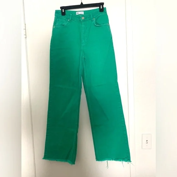 Zara Bloggers Favourite Brat Balletcore High Waisted Wide Leg Jeans Green Size 4 - Picture 10 of 16